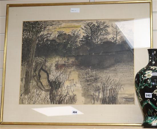 John OConnor (1913-2004), ink and watercolour, lake scene, signed, 47 x 62cm